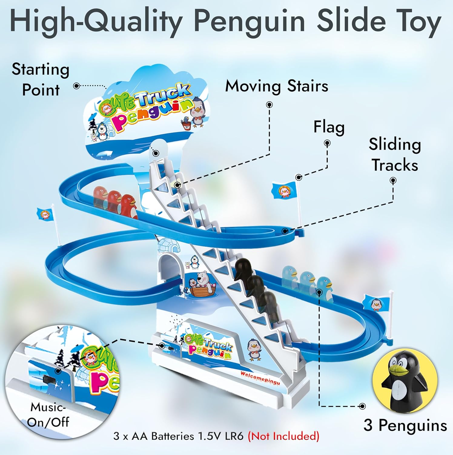 ARSUK Penguin Race Game Toy Playful Musical Roller Coaster Track Playset with Music & LED Flashing Lights On/Off Button for Toddlers and Kids Gift - Image 5